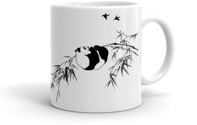 Clapcart Black and white Panda Tree Designer Printed Ceramic Coffee Mug(325 ml)