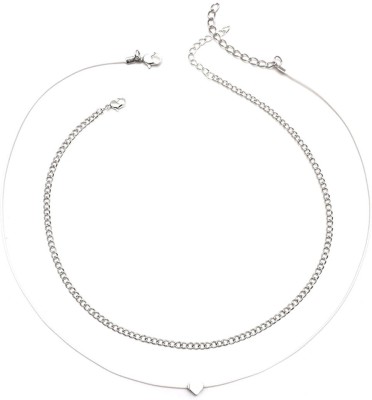 Sorellaz Womens Silver Heart Two Layer Necklace Metal Chain