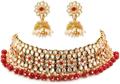 Divastri Alloy Gold-plated Red Jewellery Set(Pack of 3)