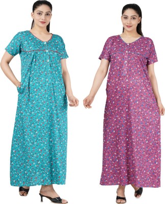 Wristy Women Nighty Set(Blue, Purple)