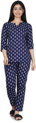 ANUMSTYLE Women Printed Blue Top & Pyjama Set