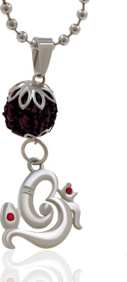 Saizen Om Ganesh Design Pendant & Rudraksha with Chain for Men & Boys Rhodium Stainless Steel Pendant