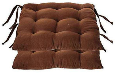 SIE STORE Microfibre Solid Chair Pad Pack of 2(Brown)