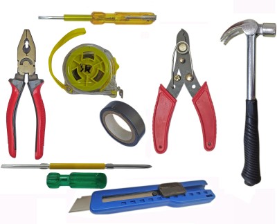 DUMDAAR plier 5m tape electric tape stripper tester hammer screwdriver paper cutter Hand Tool Kit(8 Tools)