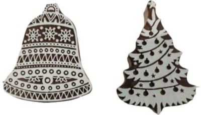 F K Handicraft Wooden Printing Stamps Designs Christmas Bell And Christmas Tree Designs (Pack of 2) Printing Blocks(Pack of 2)