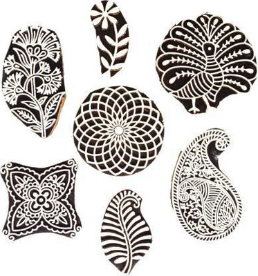 KN HANDICARFTS Wooden Printing Block Stamps Printing Blocks(Pack of 7)