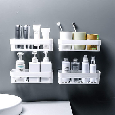SHOPITECH SHOPITECH Pack OF 4 PCS+ Bathroom Shelf Rack +Plastic Wall Shelf Plastic Toothbrush Holder(White, Wall Mount)