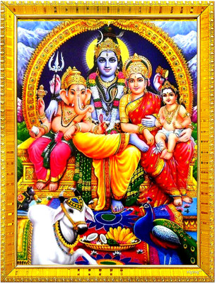 Zig Zag Lord Shiv Parvati Bhagwan Ganesh Kartikeya Family Photo Religious Frame