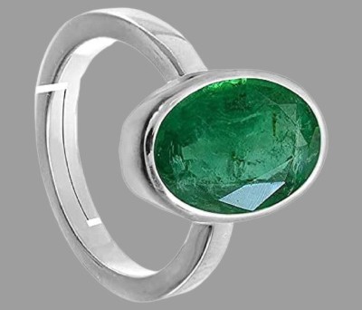 om gayatri Brass Emerald Rhodium Plated Ring