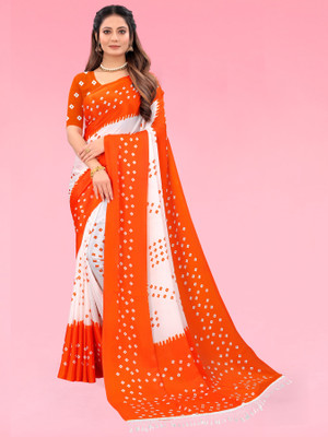 79% OFF on LAHEJA Printed, Geometric Print, Embellished Bandhani Silk Blend Saree(White, Orange) 79% OFF on LAHEJA Printed, Geometric Print, Embellished Bandhani Silk Blend Saree(White, Orange)