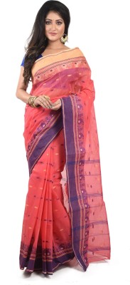 RUPANJALI Embroidered Tant Pure Cotton Saree(Pink)