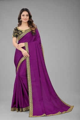 Dhami Solid/Plain Bollywood Silk Blend, Art Silk Saree(Purple)