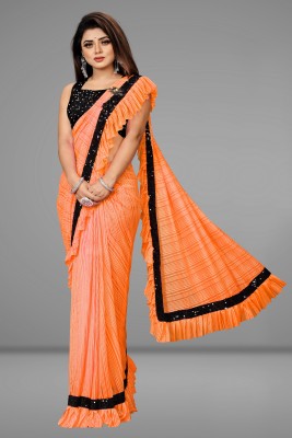 MR HOUSE Embellished Bollywood Silk Blend, Lycra Blend Saree(Orange)