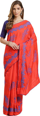 Arriva Fab Embroidered Chanderi Silk Blend Saree(Red)