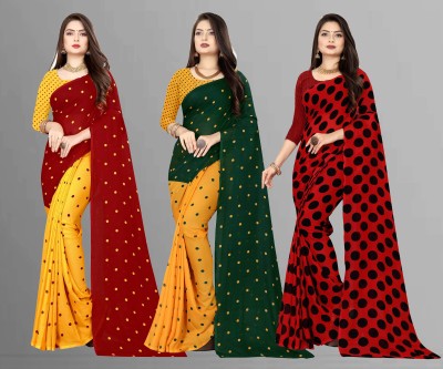 kashvi sarees Polka Print Bollywood Georgette Saree(Pack of 3, Multicolor)