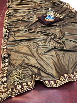 ShiVAdit Ethnic Embroidered Banarasi Lycra Blend, Art Silk Saree(Brown)