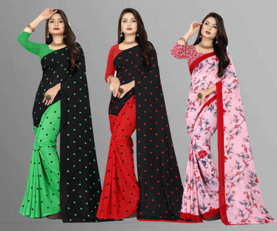 kashvi sarees Printed Bollywood Georgette Saree(Pack of 3, Multicolor, Green, Black)