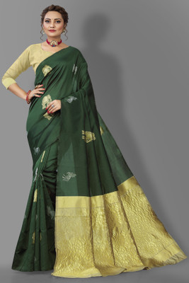 Miss Beelee Woven Banarasi Jacquard Saree(Dark Green)
