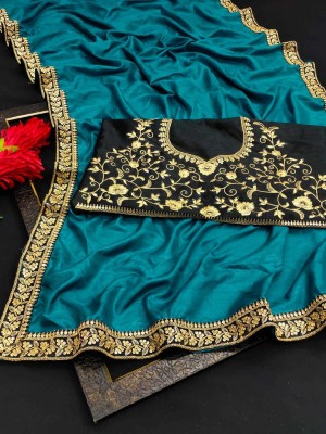 Lady Bazaar Embroidered Bollywood Silk Blend, Art Silk Saree(Light Blue)
