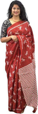 NIKHILAM Printed Handloom Pure Cotton Saree(Red)