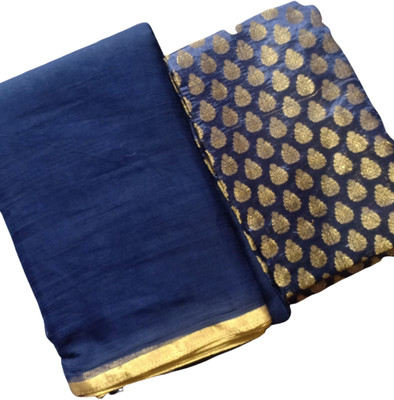 Durga Emporio Solid/Plain Bollywood Chiffon Saree(Blue)