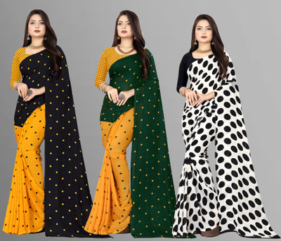 kashvi sarees Polka Print Bollywood Georgette Saree(Pack of 3, Multicolor, Black, Yellow)