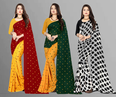 Anand Sarees Printed Bollywood Georgette Saree(Pack of 3, Multicolor, Green, Yellow)