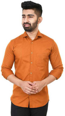BOUGHT FIRST Men Solid Casual Orange Shirt