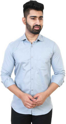BOUGHT FIRST Men Solid Casual Grey Shirt