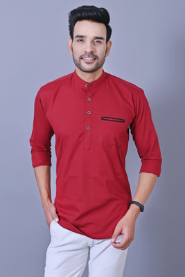 TitleNine Men Solid Straight Kurta(Maroon)