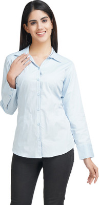YELLOW PINE Women Solid Casual Light Blue Shirt