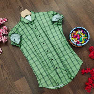 AD FASHION Men Checkered Casual Green Shirt