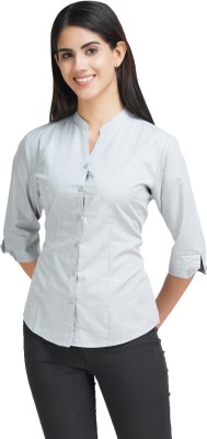 YELLOW PINE Women Solid Formal Grey Shirt