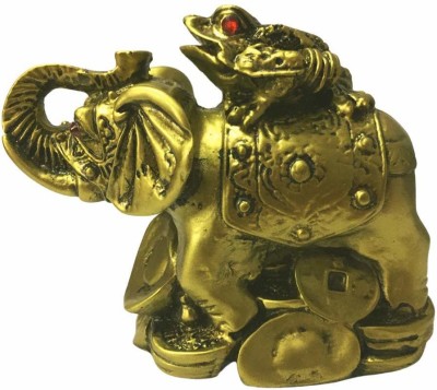 TIRALS Vastu Feng Shui Money Frog On Elephant Decorative Showpiece  -  6.5 cm(Polyresin, Gold)