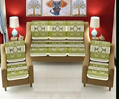 CASTIQA Cotton Damask 3+2 Seater Sofa Cover(green Pack of 6)