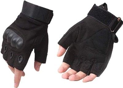 Krystle Nylon Half Finger Hard Knuckle Motorcycle Arm Shooting Gym Gloves (Black) Riding Gloves(Black)