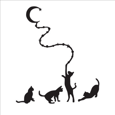 K2A Studio 70 cm abstract black decal cates catch moon with rope wall sticker (60X70 cm) Self Adhesive Sticker(Pack of 1)