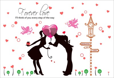 K2A Design 80 cm abstract lovely couple love forever wall sticker (118X80 cm) Self Adhesive Sticker(Pack of 1)