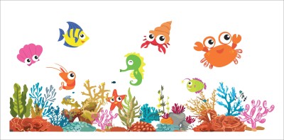 K2A Studio 45 cm abstract beautiful fishes see flowers wall sticker (106X45 cm) Self Adhesive Sticker(Pack of 1)