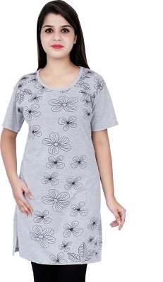 NRG Fashion Printed Women Round Neck Grey T-Shirt