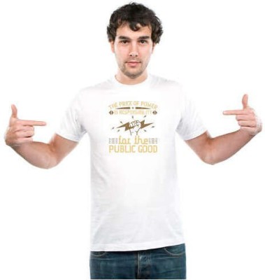 UDNAG Printed Men Round Neck White T-Shirt