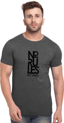 Bullmer Printed Men Round Neck Grey T-Shirt