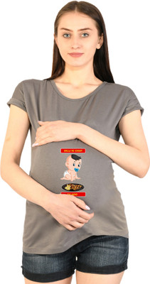 Sillyboom Graphic Print Women Round Neck Grey T-Shirt