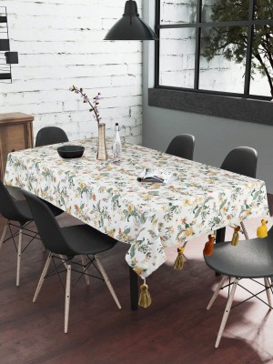 Mezposh Floral 6 Seater Table Cover(White & Multi, Cotton, Polyester)