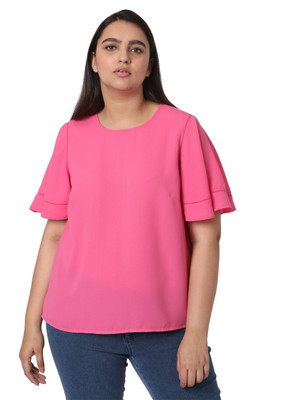Vero Moda Curve Casual Solid Women Pink Top