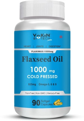 Vokin Biotech Cold Pressed Flaxseed Oil | Omega 3 6 9 For Vitality & Heart Health(90 Capsules)