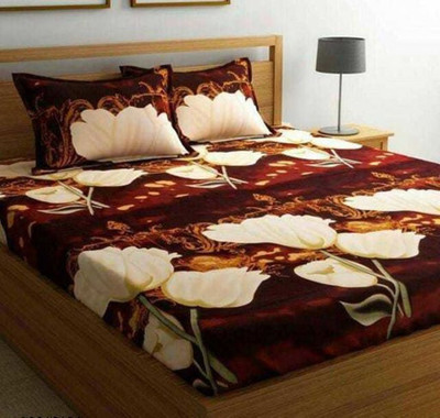 Jiyansh Overseas 210 TC Polyester Double Floral Flat Bedsheet(Pack of 1, Multicolor)