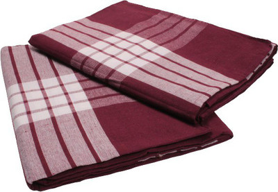 Tharunsha Elite 150 TC Cotton Single Striped Flat Bedsheet(Pack of 2, Maroon & White)