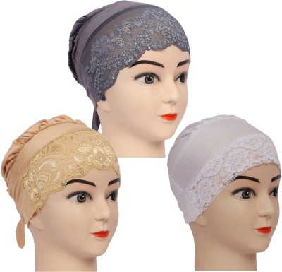 MONATI Solid Women Under Hijab Lace Rhinestone Multicolors Hijab Cap(Pack of 3)