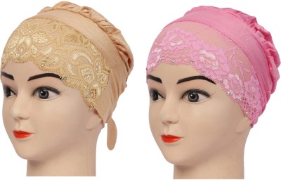 MONATI Self Design Women Under Scarf Lace Rhinestone Pink Beige Hijab Cap(Pack of 2)